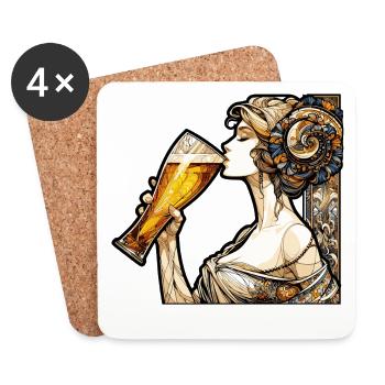 Woman Drinking Beer Gift - Coasters (set of 4) - white - Front