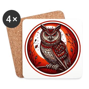 Roter Eulenkreis Emblem - Eule - Nachtvogel - Untersetzer (4er-Set) - Weiß - Vorne
