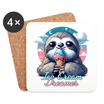 Cream Dreamer Cute Sloth with Cream Gift - Coasters (set of 4) - white - Front
