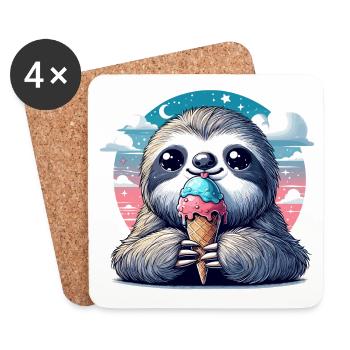 Cream Azzurro Cute Sloth with Cream Gift - Coasters (set of 4) - white - Front