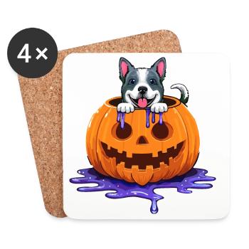 Drôle de chien d’Halloween dans la tête de citrouille - Dessous de verre (lot de 4) - blanc - Devant