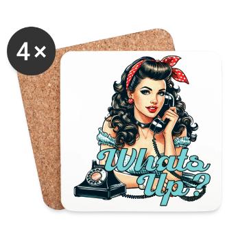 Rockabilly Woman Rotary Phone - Coasters (set of 4) - white - Front