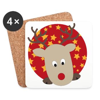 Autocollant Renne pour Noël avec des étoiles - Dessous de verre (lot de 4) - blanc - Devant