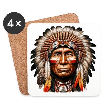 Amerikanisch, Indianer, Amerikaner - Untersetzer (4er-Set) - Weiß - Vorne