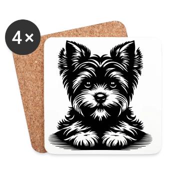 Yorkshire Terrier Kopf mit Pfoten - Untersetzer (4er-Set) - Weiß - Vorne