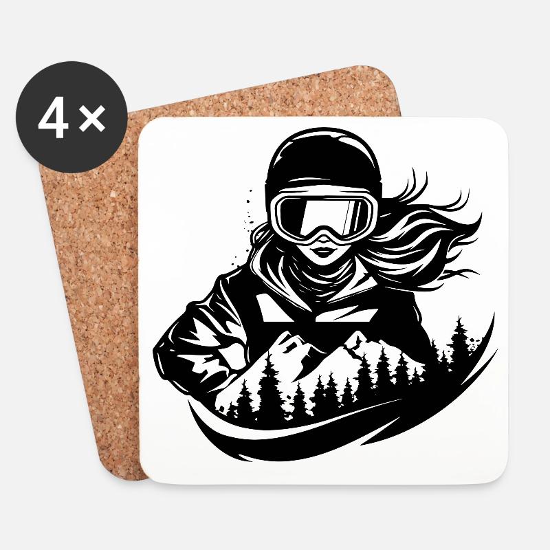 Snowboarderin Zeichnung - Untersetzer (4er-Set) - Weiß