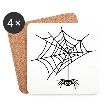 Halloween-lustige Spinne, die an ihrem Netz hängt - Untersetzer (4er-Set) - Weiß - Vorne