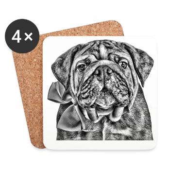 Bouledogue avec nœud – graphique - Dessous de verre (lot de 4) - blanc - Devant