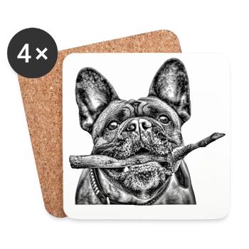 Sketch du bouledogue avec la branche - Dessous de verre (lot de 4) - blanc - Devant