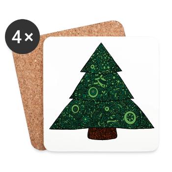 Sapin de Noël Mandala - Dessous de verre (lot de 4) - blanc - Devant