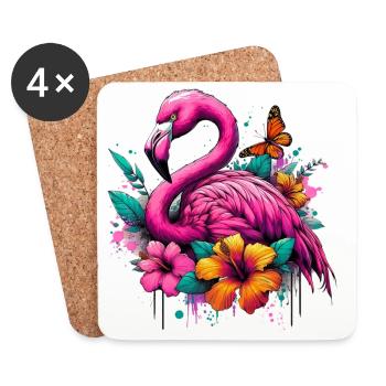 Flamant - Dessous de verre (lot de 4) - blanc - Devant