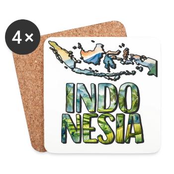 Watercolor Map Indonesia - Coasters (set of 4) - white - Front
