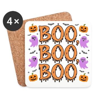 Lustige Halloween-'BOO'-Geister und Kürbisse - Untersetzer (4er-Set) - Weiß - Vorne