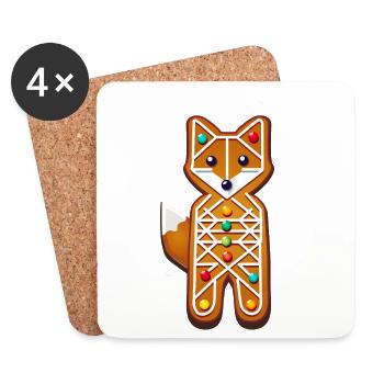Fuchs im Lebkuchen Stil– Kreatives Weihnachtsmotiv - Untersetzer (4er-Set) - Weiß - Vorne