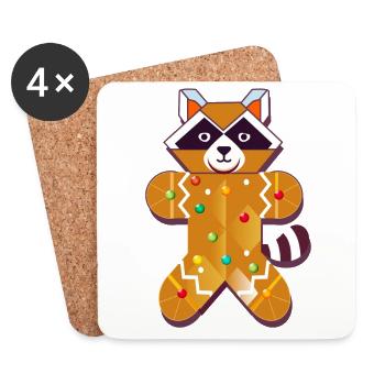 Lebkuchen-Waschbär – Lustiges Weihnachtsdesign - Untersetzer (4er-Set) - Weiß - Vorne