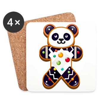 Panda en pain d’épice – Panda festif pour Noël - Dessous de verre (lot de 4) - blanc - Devant