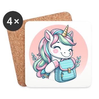 Einhorn Pastell Unicorn mit Schulranzen - Untersetzer (4er-Set) - Weiß - Vorne