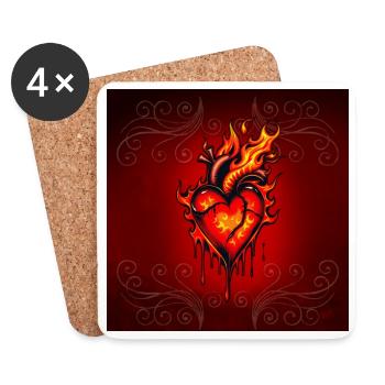 Flaming heart. - Coasters (set of 4) - white - Front