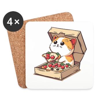 Cat Inside a Pizza Box Holding a Pizza Slice - Coasters (set of 4) - white - Front