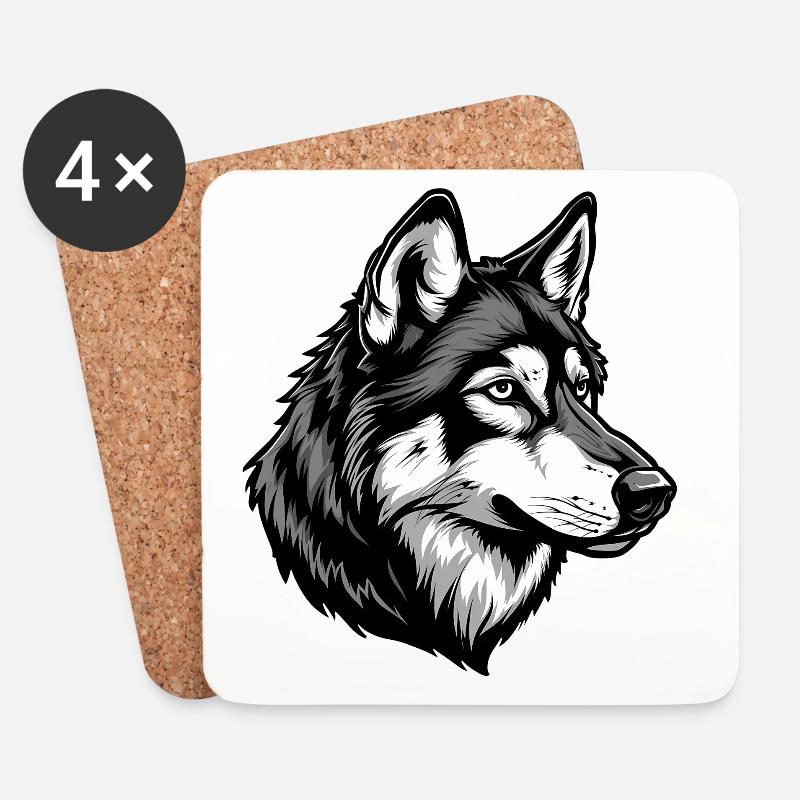 Porträtillustration eines atemberaubenden Wolfes - Untersetzer (4er-Set) - Weiß