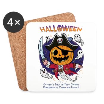 Halloween Capitaine Citrouille | Roi Bonbons - Dessous de verre (lot de 4) - blanc - Devant