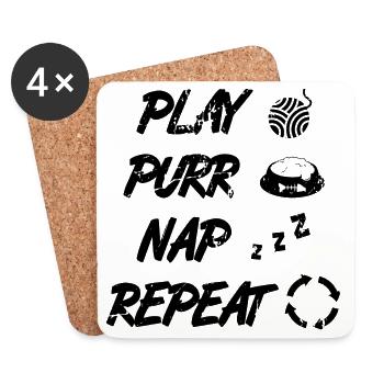 Routine du chat - Dessous de verre (lot de 4) - blanc - Devant