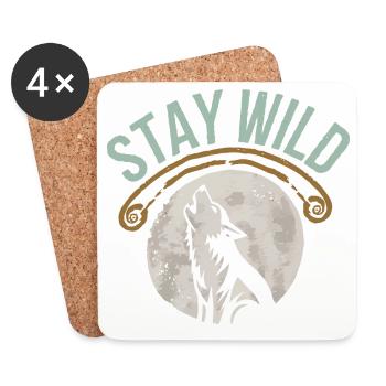 Stay Wild Wolf T-Shirt - Dessous de verre (lot de 4) - blanc - Devant