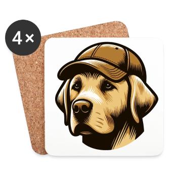 Labrador avec casquette - Dessous de verre (lot de 4) - blanc - Devant