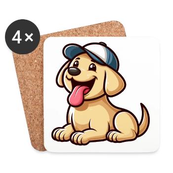 Glücklicher kleiner Hund mit Mütze - Labrador - Untersetzer (4er-Set) - Weiß - Vorne