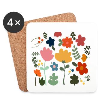Flower Power Blumen Design - Floral Hippie Style - Untersetzer (4er-Set) - Weiß - Vorne