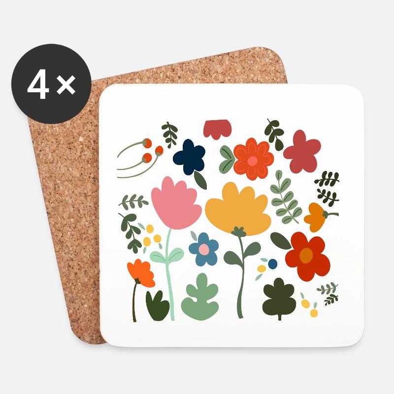 Flower Power Blumen Design - Floral Hippie Style - Untersetzer (4er-Set) - Weiß