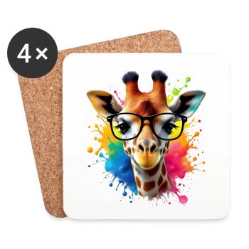 Girafe cool avec des lunettes dans l’art coloré Splash - Dessous de verre (lot de 4) - blanc - Devant