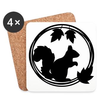 Eichhörnchen Silhouette im Blätterkranz - Untersetzer (4er-Set) - Weiß - Vorne