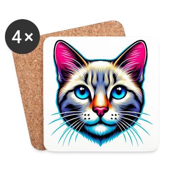 Chat - Dessous de verre (lot de 4) - blanc - Devant