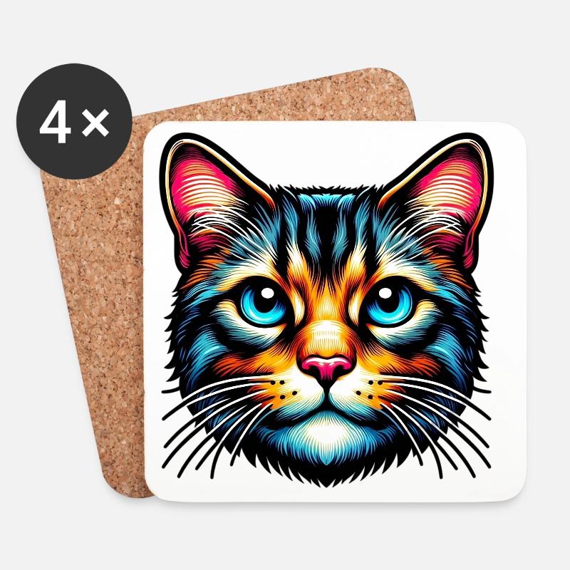 Katze - Untersetzer (4er-Set) - Weiß