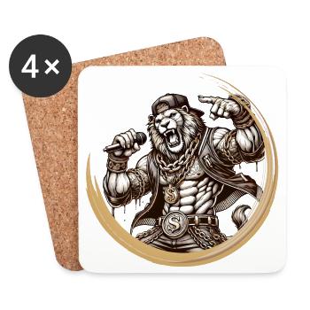 Lion in rapper style – urban design with power! - Coasters (set of 4) - white - Front