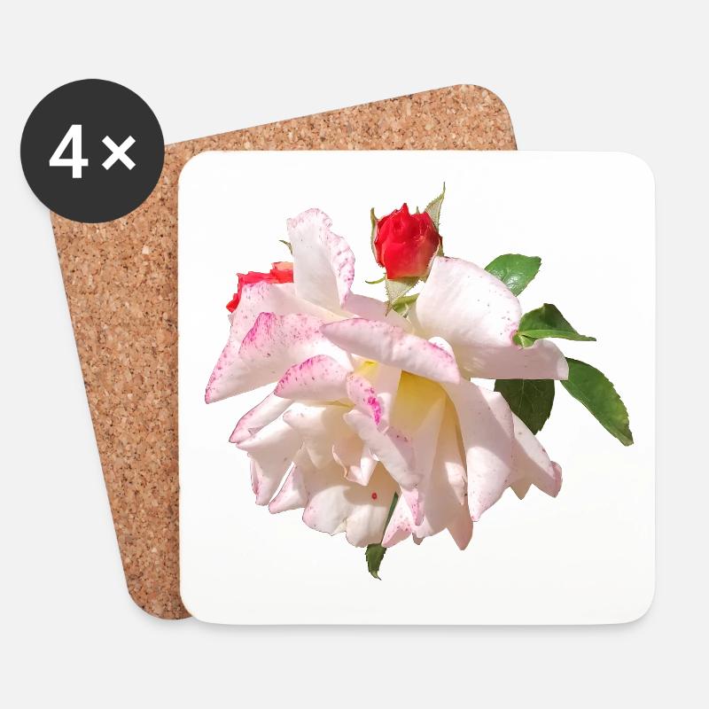 Rosenblüte Weiß Rosa Akzente - Untersetzer (4er-Set) - Weiß