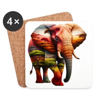 Éléphant - Dessous de verre (lot de 4) - blanc - Devant