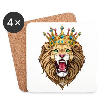 04 Löwe König brüllt Löwenkopf goldene Krone Leo - Untersetzer (4er-Set) - Weiß - Vorne