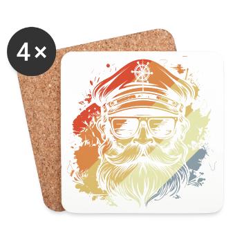 Dessin rétro de capitaine à voile - Dessous de verre (lot de 4) - blanc - Devant