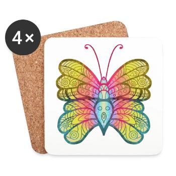 Mandala Papillon Aquarelle - Dessous de verre (lot de 4) - blanc - Devant