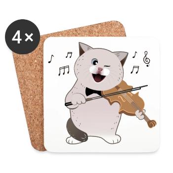 cute chubby cat playing violin - Coasters (set of 4) - white - Front