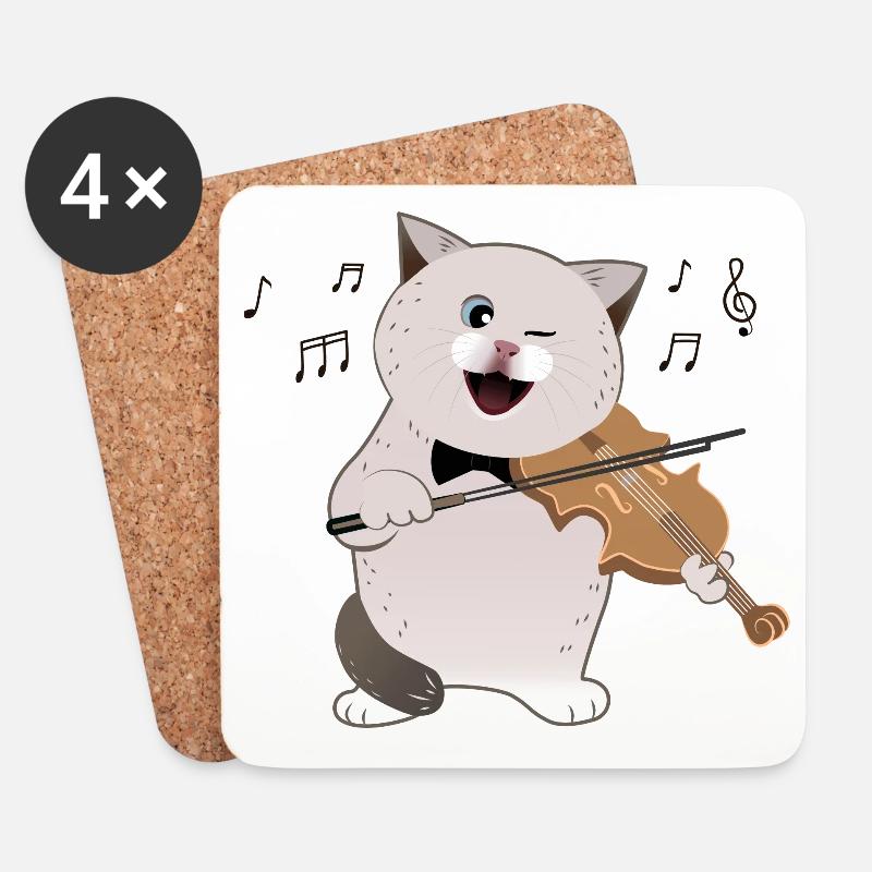 cute chubby cat playing violin - Coasters (set of 4) - white