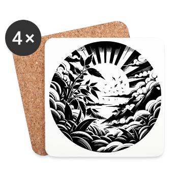 Vue sur la nature entre les montagnes et le soleil - Dessous de verre (lot de 4) - blanc - Devant