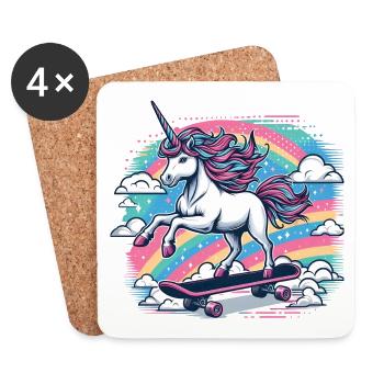 Regenbogen Einhorn Skateboard - Untersetzer (4er-Set) - Weiß - Vorne