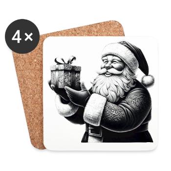 Cadeau de Père Noël dessiné à la main - Dessous de verre (lot de 4) - blanc - Devant