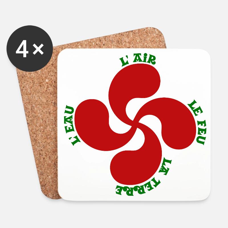 Lauburu rouge - croix basque et signification - Dessous de verre (lot de 4) - blanc