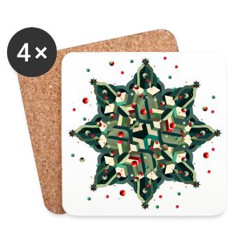 grand poinsettia de style géométrique - Dessous de verre (lot de 4) - blanc - Devant