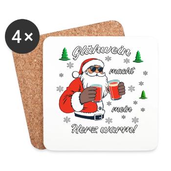 Santa, Glühwein & Weihnachtszauber - Untersetzer (4er-Set) - Weiß - Vorne