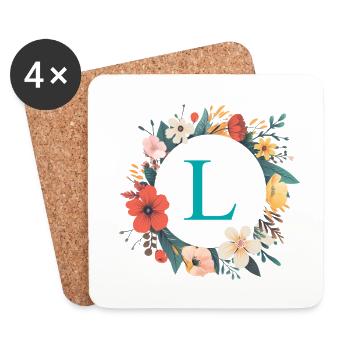 L Monogram, Couronne de fleurs, Personnalisable - Dessous de verre (lot de 4) - blanc - Devant